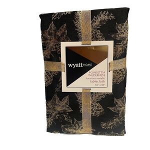 Black & Gold Metallic Christmas Tablecloth Fabric 60 x 84 Poinsettias Wilderness